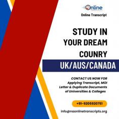 Online Transcript is a Team of Professionals who helps Students for applying their Transcripts, Duplicate Marksheets, Duplicate Degree Certificate ( Incase of lost or damaged) directly from their Universities, Boards or Colleges on their behalf. We are focusing on the issuance of Academic Transcripts and making sure that the same gets delivered safely & quickly to the applicant or at desired location. We are providing services not only for the Universities running in India,  but from the Universities all around the Globe, mainly Hong Kong, Australia, Canada, Germany etc.
https://onlinetranscripts.org/