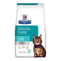 Hill's t/d Feline Dental Health Cat Food is a proven formula for cat's oral hygiene. The unique kibble shape helps scrub away plaque in your cat's mouth. The cat feed removes and prevents tartar, stain and plaque build up. Removing bad breath, the Feline Dental Health food maintains optimal mouth hygiene and controls serious periodontal diseases.