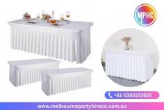 Made from high-quality materials our table covers are designed to fit standard trestle tables perfectly, providing a polished look for weddings, parties, conferences, and more. The crisp white color adds a touch of refinement to any decor scheme, while the durable fabric ensures long-lasting use. Make a statement at your next event with our premium white trestle table covers.

Visit: https://melbournepartyhireco.com.au/product/table-cloth-for-2-4m-rectangle-trestle-table/