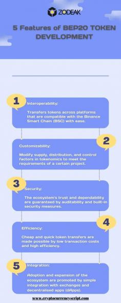 BEP20 token development can help you realize the full potential of blockchain innovation! View our infographic to learn about the five essential features—from customizability to interoperability—that will enable your project to function securely and efficiently while integrating seamlessly into the Binance Smart Chain ecosystem.

Kmow more 
https://www.cryptocurrencyscript.com/bep20-token-development 

