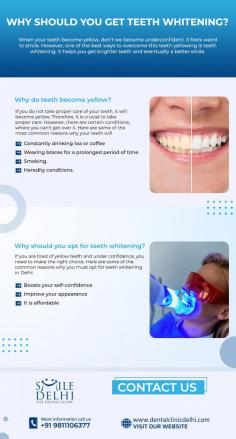 When your teeth become yellow, don’t we become under confident. It feels weird to smile. However, one of the best ways to overcome this teeth yellowing is teeth whitening. It helps you get brighter teeth and eventually a better smile.