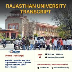 Online Transcript is a Team of Professionals who helps Students for applying their Transcripts, Duplicate Marksheets, Duplicate Degree Certificate ( Incase of lost or damaged) directly from their Universities, Boards or Colleges on their behalf. We are focusing on the issuance of Academic Transcripts and making sure that the same gets delivered safely & quickly to the applicant or at desired location. We are providing services not only for the Universities running in India,  but from the Universities all around the Globe, mainly Hong Kong, Australia, Canada, Germany etc.
https://onlinetranscripts.org/transcript/rajasthan-university/