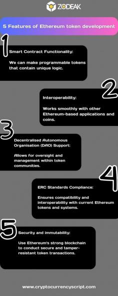 These five crucial characteristics will help you realize the full potential of Ethereum token development! Our infographic highlights the requirements for creating safe, effective, and integrated tokens on the Ethereum blockchain, from customisable tokenomics to smooth interoperability.

Know more : 

https://www.cryptocurrencyscript.com/ethereum-token-development 

