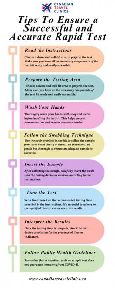 Discover essential tips for a successful and accurate COVID-19 rapid test. From proper hand hygiene to precise swabbing techniques, ensure you follow each step meticulously. Timely interpretation of results and proper disposal of testing materials are crucial. Remember, while rapid tests offer quick results, they're not foolproof. Consult healthcare professionals for guidance and adhere to public health guidelines for added safety. With attention to detail and caution, you can contribute to effective testing and containment of the virus. Visit us at https://www.canadiantravelclinics.ca/
