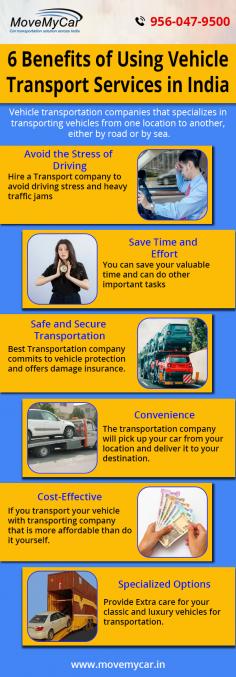 Vehicle transportation companies that specializes in transporting vehicles from one location to another, either by road or by sea. Visit https://www.movemycar.in/services/car-transportation-services-in-india