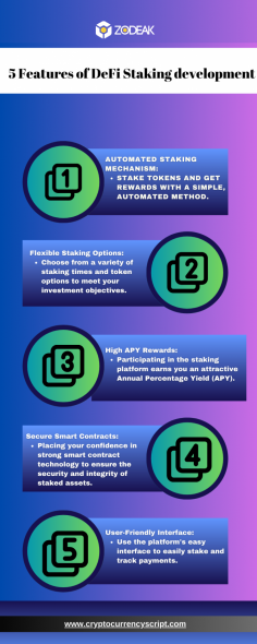 Unlocking DeFi Potential: Five Key Features of DeFi Development. Automated liquidity, yield farming, decentralised exchanges, token swapping, and customisable  interfaces will transform financial autonomy and creativity in decentralised finance ecosystems.

Know more : https://www.cryptocurrencyscript.com/decentralized-finance-defi-development



