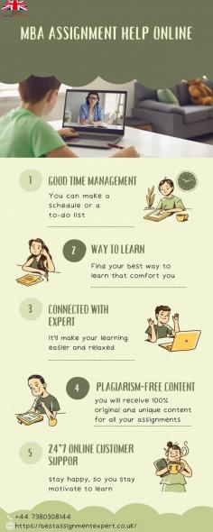 Best Assignment Help provides superior academic support to business students at all levels. Our team of experts, comprising PhDs and MBA professionals, crafts customised solutions for all types of assignments, including marketing, finance, and accounting. MBA Assignment Help adhere to strict academic standards and use AI-based tools to ensure original content, accuracy, and timely delivery. With a track record of over 95% customer satisfaction, trust us for your MBA assignments and excel in your academic journey. https://bestassignmentexpert.co.uk/mba-assignment-help