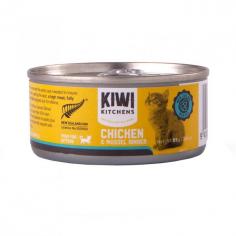 Kiwi Kitchens Chicken & Mussel Kitten Dinner: This wet canned food includes mussels for cognitive and growth development in Kittens. Order online at VetSupply.
