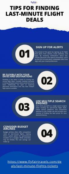 Looking for last-minute flight tickets? Act fast to snag great deals on flights departing soon. Whether it's a spontaneous getaway or a sudden change of plans, last-minute tickets can offer affordable options for flexible travelers. Keep an eye out for flash sales and special promotions to score discounted fares.