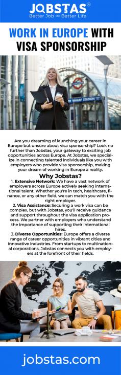 Secure Visa Sponsorship for European Work Opportunities | Jobstas

Looking to work in Europe? Jobstas offers visa sponsorship opportunities across the European Union. Find jobs tailored to your skills and experience with the assurance of visa support. Expand your horizons and embrace new challenges in Europe's dynamic job market. Jobstas connects you with employers eager to sponsor your work visa, enabling you to pursue rewarding careers abroad. Begin your European career journey with Jobstas today.