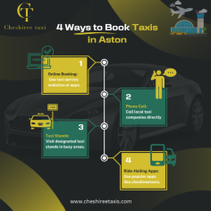 Online Booking: Use taxi service websites or apps.
Phone Call: Call local taxi companies directly.
Taxi Stands: Visit designated taxi stands in busy areas.
Ride-Hailing Apps: Use popular apps like cheshireetaxis.