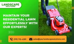 Achieve a Lush Lawn with Expert Residential Maintenance Services!

As the best residential lawn maintenance in Cary, we comprehend that you’ll be satisfied with your new yard, but we also provide guarantees that ensure your garden meets or exceeds expectations. With millions of customers across the nation, your lawn will be in good hands as Landscape Solutions experts visit your premises and get your property looking happier and healthier than ever.
