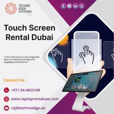 Enhance your events and exhibitions with our high-quality Touch Screen Rental Services in Dubai. Techno Edge Systems LLC offers a wide range of touch screens that cater to your specific needs, ensuring an interactive and engaging experience for your audience. Our expert team provides seamless installation and support. Contact us at 054-4653108 or visit us - https://www.laptoprentaluae.com/touch-screen-rental-dubai/