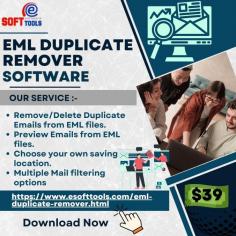 eSoftTools EML Duplicate Remover a great utility to swiftly identify and eliminate duplicate emails within EML files/folders. With its user-friendly interface, efficiently manage the EML duplicate removal job. Scanning EML file and folders and search for duplicates based on sender, recipient, subject, and message body. With preview functionality, selective removal, and many more advance options execute the EML Duplicate removing job with zero efforts.
Visit more - https://www.esofttools.com/eml-duplicate-remover.html