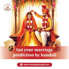 Get Your Marriage Prediction by Kundali with the Expert Guidance of Dr. Vinay Bajrangi - the Best Astrologer in the World! Don't leave your future to chance; let the stars guide you towards a happy and fulfilling marriage. With the help of your kundali, Dr. Bajrangi will provide you with accurate predictions and insights into your married life. His years of experience and expertise in the field of astrology make him the go-to person for all your marriage-related concerns. Trust in the power of astrology and consult him today for a brighter and more harmonious future with your partner. 

