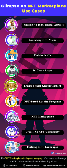 Glimpse on the NFT Marketplace Use Cases
Each NFT Use case will be considered a dedicated business venture in 2024. Businesses choosing NFT Marketplace for their business ventures choose a reliable NFT Marketplace development company for success.
https://www.innblockchain.com/nft-marketplace-development
