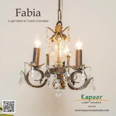 Transform your space with the Fabia 3 Light Metal & Crystal Chandelier, a stunning blend of modern elegance and timeless charm. This chandelier features sparkling crystals and a sleek metal finish, perfect for adding a touch of luxury to any room. Add a touch of sparkle to your home decor. Order your Fabia Chandelier today and let your home shine! 