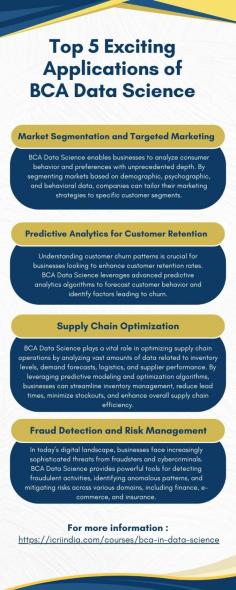 BCA Data Science offers a diverse range of applications that empower businesses to unlock the full potential of their data. From market segmentation and predictive analytics to supply chain optimization and fraud detection, BCA Data Science is driving innovation and transforming industries across the globe.