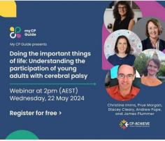 This free webinar focuses on enhancing the participation of young adults with cerebral palsy in Australia. A panel including experts from CP-Achieve and people with lived experience of cerebral palsy will present on the context of national policy that frames participation of young adults across key life areas and will provide unique insights about the critical next steps for enhancing participation and capacity building. Explore actionable strategies that can pave the way for a more inclusive and empowered future for young people with cerebral palsy.

Visit mycpguide.org.au or call us at 02 8259 7725 today for details.

https://www.mycpguide.org.au/

