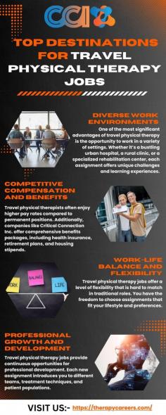 Ready to take your physical therapy career on the road? Explore exciting Travel Physical Therapy jobs with Critical Connection Inc. We connect talented therapists with top healthcare facilities across the country. From coastal cities to picturesque mountain towns, experience diverse work settings while making a difference in patients' lives. Start your adventure today and enjoy competitive pay, flexible schedules, and full support throughout your journey. Discover endless opportunities for growth and professional development with Critical Connection Inc. Apply now and begin a rewarding career in Travel Physical Therapy!

