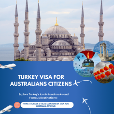 Turkey Visa for Australians Citizens
G’day mate! If you're an Aussie planning a trip to Turkey, here's great news: you can easily apply for a Turkey eVisa online. This convenient document is valid for 180 days, allowing you to stay in Turkey for up to 90 days. If you wish to extend your Turkish adventure beyond 90 days, you'll need to apply for a residence permit. 


For all the details about a Turkey Visa for Australians Citizens and the application process, read on. Applying for your Turkey electronic visa is straightforward and ensures a hassle-free entry into this beautiful country. Safe travels!
Visit for more Info:- https://turkey-e-visas.com/turkey-visa-for-australia-citizens/


#TravelTurkey #Evisa #TravelAussies #AustraliaToTurkey #journey #visit #eVisaTurkey #Tourism #cost #fee 
