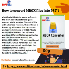 Users can convert MBOX files instantly with eSoftTools MBOX Converter software. It is the most powerful tool to convert multiple MBOX files to PST quickly. With advanced features of the software convert MBOX files and get accurate results. This software is also able to move MBOX emails to different formats like- Office 365, MSG, Yahoo, Gmail, and more. MBOX files can convert MBOX files which are generated from any email client like- Mozilla, Thunderbird, Opera Mail, Apple Mail, SeaMonkey Spicebird, etc.

visit more:- https://www.esofttools.com/blog/convert-mbox-to-pst-file/

Website:-https://www.esofttools.com/mbox-converter.html