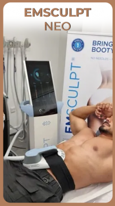 EMSculpt NEO by Halcyon Medispa combines radiofrequency and high-intensity electromagnetic energies to simultaneously reduce fat and build muscle, providing a non-invasive body contouring treatment for enhanced aesthetic results.