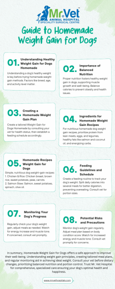 Dogs, like humans, come in various shapes and sizes, and sometimes they may need a little extra help to reach their ideal weight. Whether it’s due to illness, recovery from surgery, or simply being underweight, Weight Gain for Dogs solutions can be an effective way to ensure your furry friend stays healthy and happy. In this guide, we’ll explore the fundamentals of weight Gain for Dogs, from understanding healthy weight gain to creating personalized meal plans.

<a href="https://mrvethospitals.com/" rel="dofollow">Visit Mr.Vet Hospital</a>
