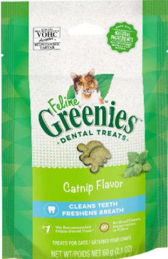 Greenies Dental Treats Catnip Flavour for Cats is special catnip flavoured treats for cats. It is designed to help reduce plaque and tartar build-up. Greenies dental chews are highly vet recommended treats for dental health. The crunchy texture encourages chewing and removes tartar and plaque build-up. Daily chewing helps to prevent tartar formation and keeps teeth clean. It not only strengthens teeth but also cleans and maintains gums.