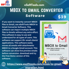 eSoftTools MBOX to Gmail Converter Software is the most trusted software by millions of users because of its conversion quality and simple interface. The process of converting MBOX file to Gmail account is instant, with the preservation of email meta-data, attachments, and properties. With the software, users can import single or multiple MBOX files in a single process. The software also provides the opportunity to preview the emails before migration and ensure the recovery of MBOX files. Download the freeware MBOX Converter Software and test the functionality of MBOX to Gmail Conversion yourself.

visit moire:- https://www.esofttools.com/mbox-to-gmail-migration.html