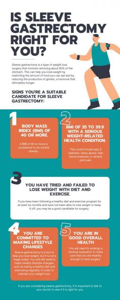 Are you struggling with the health consequences of being overweight? If you've tried everything to lose weight and traditional methods haven't been successful, you might need to consider other weight loss options, including surgery for weight loss.

In Singapore, sleeve gastrectomy is a popular and proven effective procedure for managing obesity and its related health conditions. Check out this infographic outlining the top indicators that you qualify for sleeve gastrectomy. You can find more helpful information about this surgery in this article.