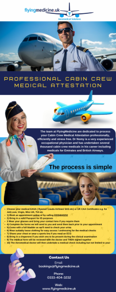 Infographic- Professional Cabin Crew Medical Attestation

We love doing cabin crew medicals which is whey we have very high satisfaction rates from this attending our clinics. Dr Nomy has undertaken several thousand cabin crew medicals in his career.

Know more: https://www.flyingmedicine.uk/cabin-crew-medicals-uk-caa-easa
