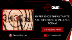Get an Immersive Axe Throwing Experience with Our Experts!

Load up on some adrenaline with axe throwing! Release your inner woodsman as you aim at the target in this most exciting game. Whether you come alone, on a team, or in a group, axe throwing in Lake Charles, Louisiana, is suitable for everyone as it involves skill, accuracy, and thrill. Sharpen your focus skills with Game2Life today!
