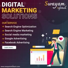 Swayam Infotech is the best Digital Marketing Company in Rajkot, India. Our Digital Marketing 
strategy will help to boost your business growth and reach. Elevate your digital presence with our Digital Marketing Agency in Rajkot. As a leading Digital Marketing Company in Rajkot. Our skilled digital marketing executives will develop highly effective strategies to achieve better outcomes; we understand that the best results can only be achieved when the right people work on the right projects.

