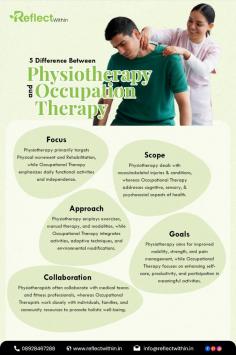 Reflect within on the five distinctions between physiotherapy and occupational therapy, understanding their unique approaches to rehabilitation and patient care. Visit: https://reflectwithin.in/occupational-therapy-vs-physiotherapy/