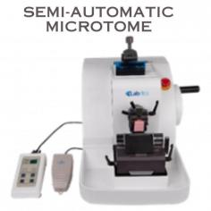 A Semi-Automatic Microtome is a precision instrument used in histology and pathology laboratories to slice thin sections of tissue samples for microscopic examination. Unlike manual microtomes, which require manual operation to advance the sample block, semi-automatic microtomes automate some of the cutting process, enhancing efficiency and precision. With a semi-automatic microtome, the user typically controls the slicing speed and thickness of sections, while the instrument automates the advancement of the sample block, ensuring consistent and uniform slices. 