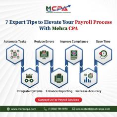 Streamline your Small Business Payroll with Mehra CPA. Our expert team offers comprehensive payroll solutions tailored to meet your unique needs. From accurate payroll calculations to timely tax filings, we handle it all, ensuring compliance and efficiency. Elevate your Payroll Services in Delta with us and focus on growing your business while we manage the complexities of payroll for you. Enjoy peace of mind with our reliable service, dedicated support, and innovative technology. Save time, reduce stress, and improve your bottom line with our professional payroll management.

Website- https://mehracpa.com/payroll-services/