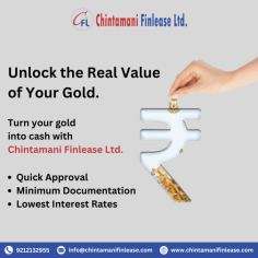 Discover the hidden value of your gold with Chintamani Finlease Ltd.! Turn your gold assets into instant cash with our hassle-free process. Unlock the financial potential of your precious belongings today. Get the cash you need, when you need it, with ease.