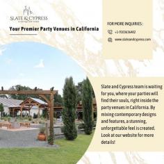 Slate and Cypress team is waiting for you, where your parties will find their souls, right inside the party venues in California. By mixing contemporary designs and features, a stunning, unforgettable feel is created. Look at our website for more details!

