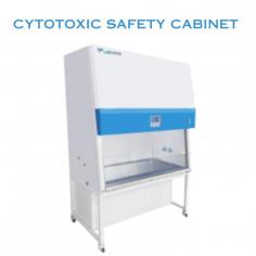 Labtron Cytotoxic Safety Cabinet features a safety height of 200 mm and a maximum opening of 440 mm, with 0.73 m3 internal work area. Equipped with a ULPA filter and 2 HEPA filters, it ensures >99.999% efficiency for 0.3 µm particles. unit boasts an exhaust volume of 465 m3/h, a 30 W UV light with an emission of 253.7, and a window with anti-UV protection. Spacious knee room is provided for the operator in a sitting position, ensuring comfort during use.