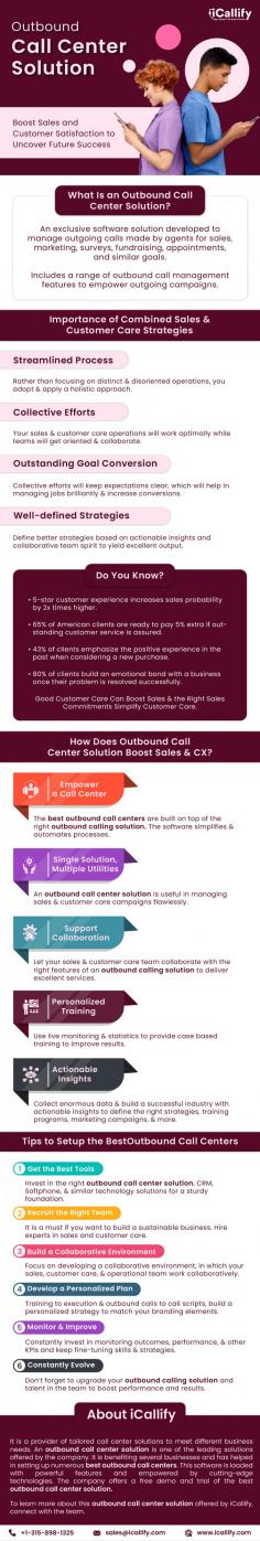 Revolutionize your approach to customer engagement with our Outbound Call Center Solution, meticulously crafted to propel sales and enhance customer satisfaction. As pioneers in outbound calling solutions, we stand as the epitome of excellence, delivering unparalleled performance and results. Experience the difference with one of the industry's best outbound call centers visit our website https://icallify.com/outbound-call-center-solution/, dedicated to driving your business towards unprecedented growth and success.
