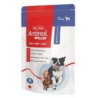 Antinol Plus is an all-natural supplement for improving your dog’s joint health and skin and coat health. The supplement is naturally anti-inflammatory and contributes to the overall wellness of your pet. The easy-to-dose, tiny, soft-gel capsules contain a patented blend of marine lipid oils that are fully traceable, sustainably sourced, and free from preservatives and fillers. Its patented combination of 30 mg lipid fractions from Perna canaliculus (New Zealand green-lipped mussel) and 20 mg high-phospholipid krill oil offers the optimum nutrient synergy.