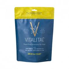 Vitalitae Skin & Coat Superfood Dog Treat Biscuits. It contains nutrients and essential fatty acids to maintain healthy skin and coats. Shop now at VetSupply.
