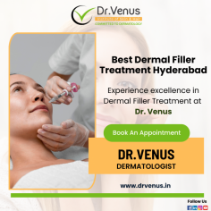Get back your youthful glow at Dr. Venus with the best dermal filler treatment in Hyderabad. Our experts use advanced methods to reduce wrinkles and add volume naturally. Trust us to bring back your confidence. Experience amazing results with our top dermal filler treatment in Hyderabad!