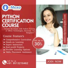 Are you looking to boost your programming skills? Join eMexo Technologies, the best Python training institute in Bangalore. We offer the most comprehensive and practical Python course in Bangalore. Start your journey with the best Python training in Electronic City Bangalore today!