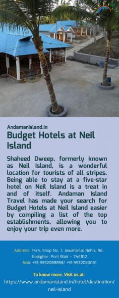 Budget Hotels at Neil Island 
Shaheed Dweep, formerly known as Neil Island, is a wonderful location for tourists of all stripes. Being able to stay at a five-star hotel on Neil Island is a treat in and of itself. Andaman Island Travel has made your search for Budget Hotels at Neil Island easier by compiling a list of the top establishments, allowing you to enjoy your trip even more.
For more info visit us at: https://www.andamanisland.in/hotel/destination/neil-island