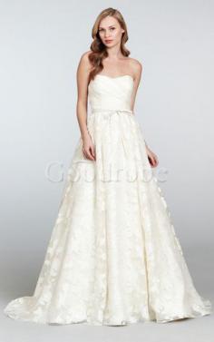 Robe de mariée naturel en organza avec ruban de traîne courte avec nœud