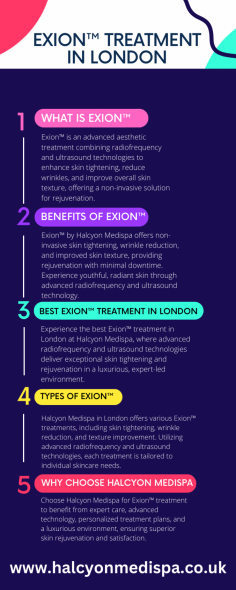 Halcyon Medispa introduces Exion™ Treatment in London, an advanced skincare solution targeting aging, acne, and pigmentation. This non-invasive procedure utilizes cutting-edge technology to renew and revitalize skin, leaving clients with a smoother, clearer complexion and renewed confidence.