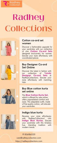 Discover the latest in fashion with our collection of trendy designer co-ord sets at RadheyCollections. Elevate your style effortlessly with matching tops and bottoms that exude elegance and sophistication. Browse our curated selection online for a seamless shopping experience.