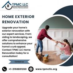 Upgrade your home's exterior renovation with our expert services. From siding to landscaping, we offer comprehensive solutions to enhance your home's curb appeal. Contact TPMC LLC Home Renovation today for a consultation!
